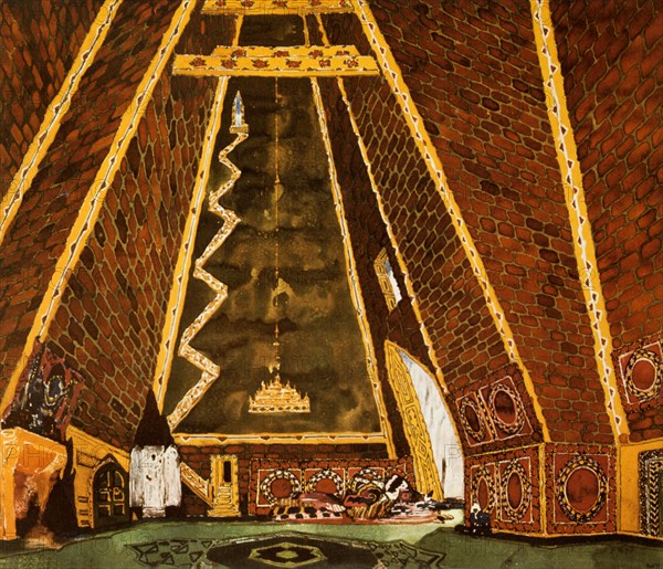 Set design for Thamar, ballet by Mily Balakirev, 1912. Artist: Leon Bakst