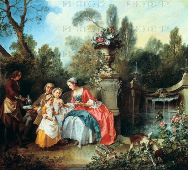 'A Lady in a Garden taking Coffee with some Children', probably 1742. Artist: Nicolas Lancret