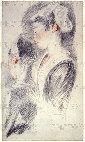 'Two studies of a young woman's head', 1716-18. Artist: Jean-Antoine Watteau