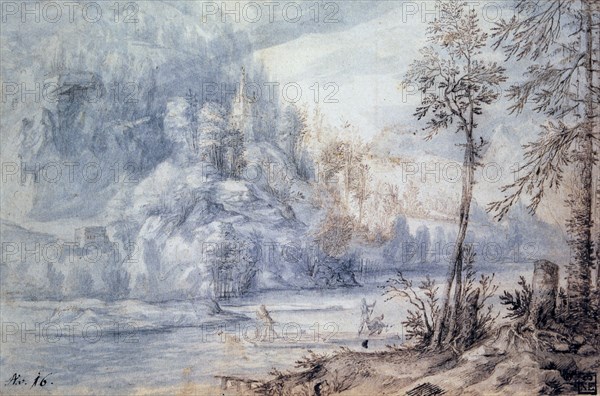 'Edge of River with Raft', 17th century. Artist: Paulus van Vianen II