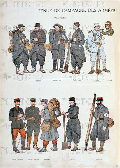 French army uniforms, World War One, 1914. Artist: Unknown