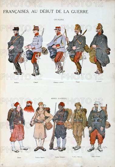 French army uniforms, World War One, 1914. Artist: Unknown