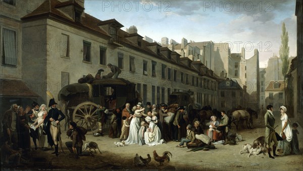 'The Arrival of a Stagecoach at the Terminus, rue Notre-Dame-des-Victoires, Paris', 1803.  Artist: Louis Leopold Boilly