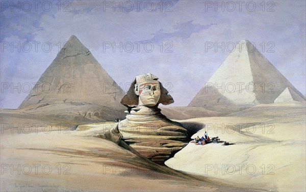 'The Great Sphinx and Pyramids at Giza', 1838-1839. Artist: David Roberts