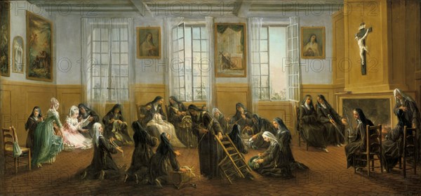 'The Carmelite Nuns in the Warming Hall', mid 18th century. Artist: Charles Guillot