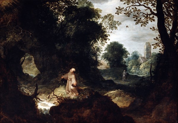'Rocky Landscape with Saint Francis', early 17th century. Artist: Abraham Govaerts