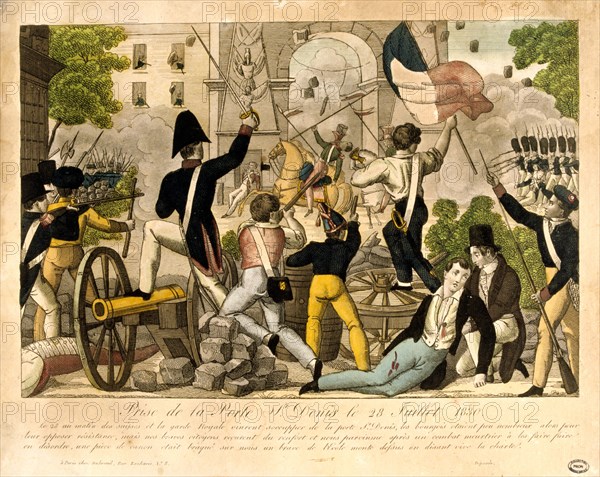 'Prise de la Porte St Denis le 28th Juillet 1830,' Revolution of 1830, Paris. Artist: Unknown