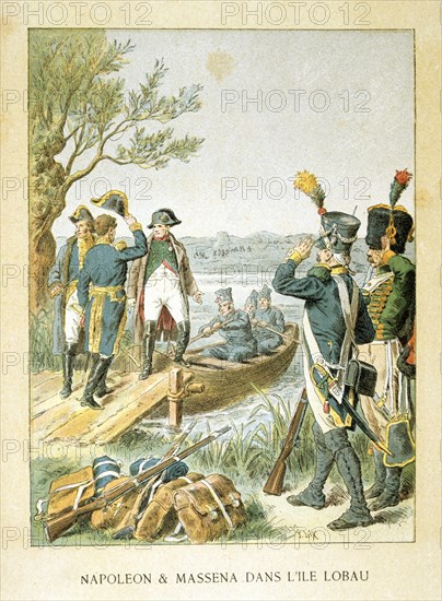 'Napoleon and Massena on the Island of Lobau', May 1809, (19th century). Artist: Anon