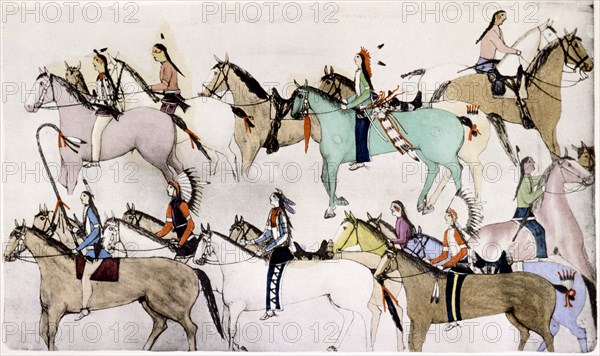 Sioux warriors at 'Custer's Last Stand', 1876, (c1900). Artist: Adam Bad Heart Buffalo