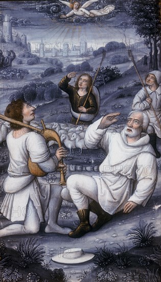 Angel summoning the shepherds to the Nativity, 16th century. Artist: Unknown