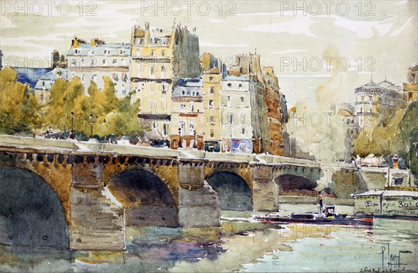 'The New Bridge and the Quay of the Louvre', c1890-c1938. Artist: Rene Leverd