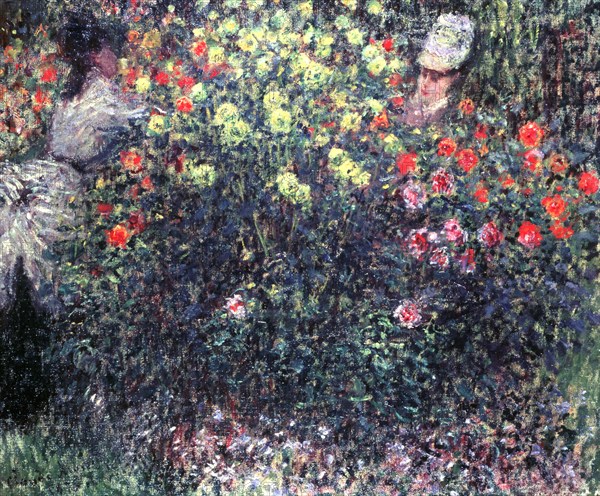 'Girls in a solid mass of dahlias', 1875. Artist: Claude Monet