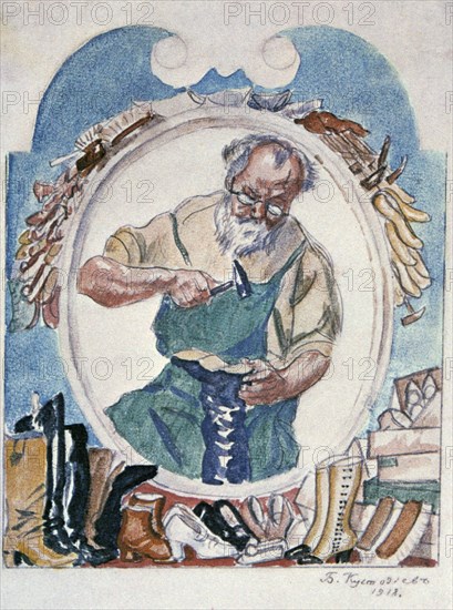 'The Cobbler', 1918.  Artist: Boris Mikhajlovich Kustodiev