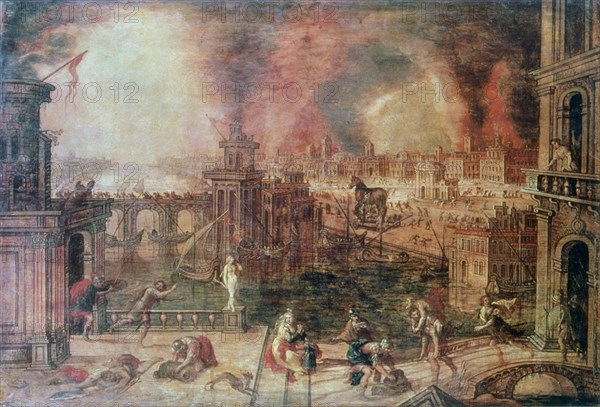 'The Fire of Troy', c. late 16th century. Artist: Kerstiaen de Keuninck
