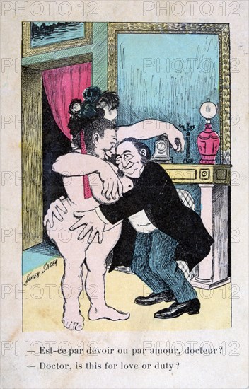 'Doctor, is this for love or duty?', Vintage French postcard, c1900. Artist: Unknown