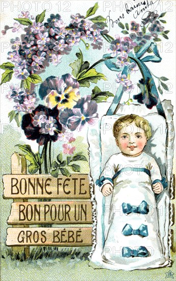 'Happy Birthday, Large Baby, Large Baby', French Postcard, c1900. Artist: Unknown