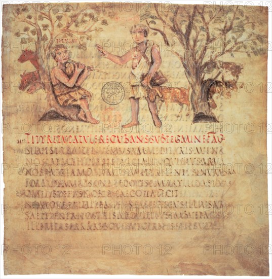 Tityrus playing the pipes, 5th century. Artist: Unknown