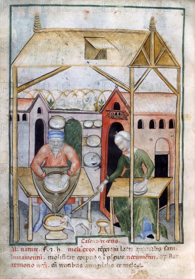 Cheese manufacture, 1390-1400. Artist: Unknown