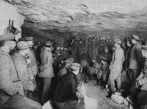 German soldiers at a concert in a cave, France, World War I, 1915. Artist: Unknown