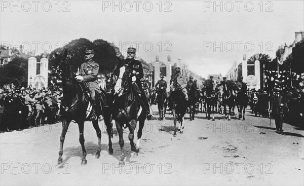 Marshals Foch and Joffre during the grand victory parade, Paris, France, 14 July 1919. Artist: Unknown