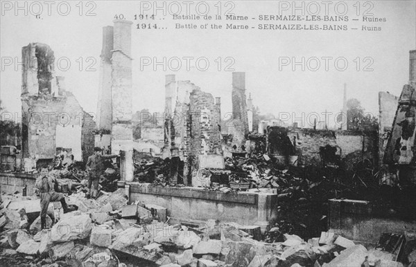 The ruins of Sermaize-Les-Bains, France, Battle of the Marne, World War I, 1914. Artist: Unknown