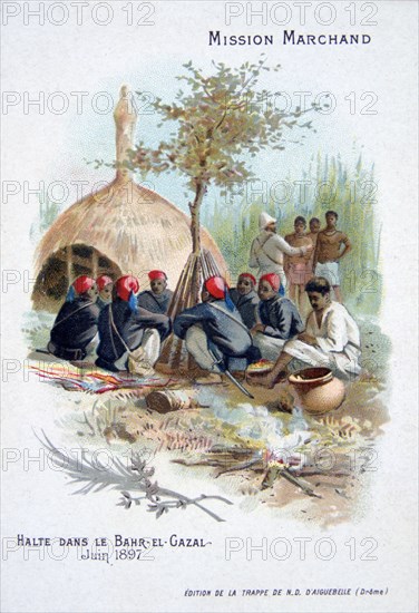 The Marchand expedition: resting at Bahr-el-Gazal, Sudan, June 1897. Artist: Unknown