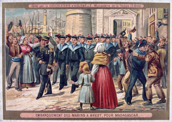 'Embarkation of the Marines at Brest for Madagascar', 1883. Artist: Unknown