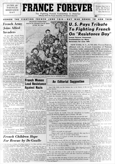 France Forever, newspaper, 18 June 1944. Artist: Unknown