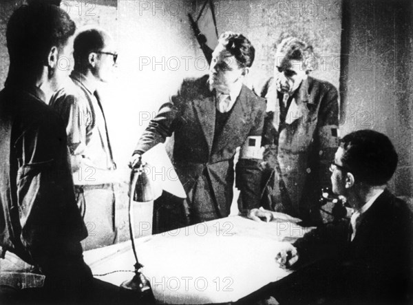 Members of the French Resistance in the catacombs, Place Denfert-Rochereau, Paris, August 1944. Artist: Unknown