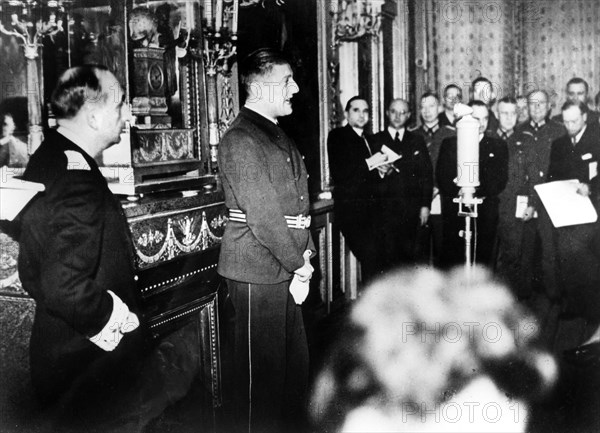 German Ambassador to Vichy France, Otto Abetz, delivering a press conference, 15 December 1940. Artist: Unknown