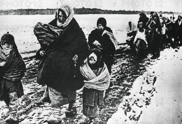 Homeless refugee women and children, Russia, 1941. Artist: Unknown