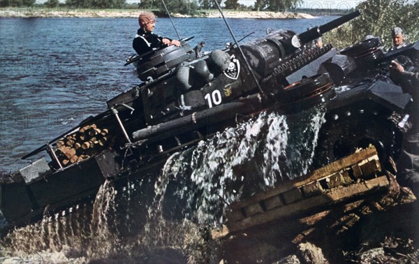 German tank fording a river, Russia, 1941. Artist: Unknown