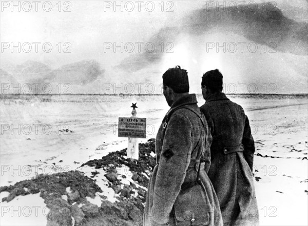 Mass grave of Russian soldiers, Stalingrad front, Russia, January 1943. Artist: Unknown