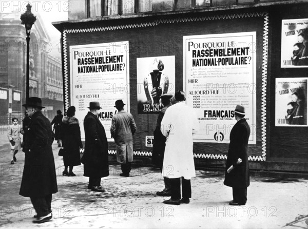 Billboard dispaying Rassemblement Nationale Populaire posters, German-occupied Paris, February 1941. Artist: Unknown