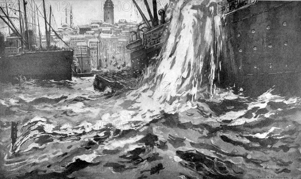 Sinking of the Merchant Ship 'Stamboul', Istanbul Harbour. May 25th 1915. Artist: Unknown