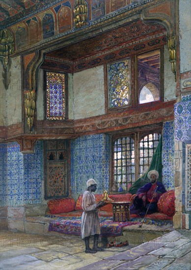 'Recess in the reception room of Mufti Sheik El Mahadi's house, Cairo', 1873. Artist: Frank Dillon