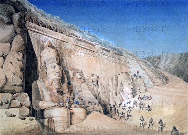 'Excavation of the Great Temple of Ramesses II, Abu Simbel', 1819. Artist: Louis M. A. Linant de Bellefonds,