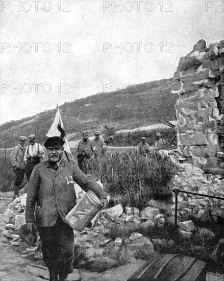 The mayor of Ablain-Saint-Nazaire in the ruins of the commune, 1915. Artist: Unknown