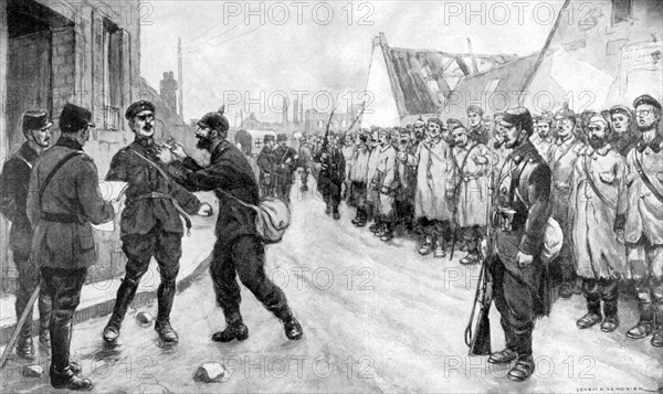 'A German Prisoner Dares to Attack an Officer', France, World War I, 1915. Artist: Unknown