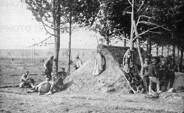 French soldiers at rest after combat, Champagne region, France, World War I, 1915. Artist: Unknown