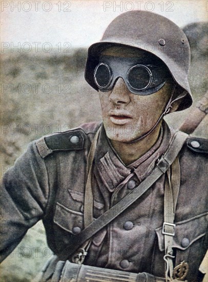 German motorcycle trooper heading eastwards, Russia, 1942. Artist: Unknown