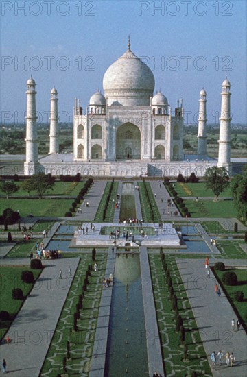 The Taj Mahal, from the top of the entrance gate, Agra, India. Artist: Unknown