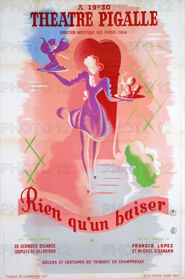 Poster for Just a Kiss, at the Théâtre Pigalle, Paris, 20th century. Artist: Unknown