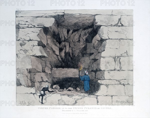 'Forced Passage in the Second Pyramid of Ghizeh', Egypt, 1820. Artist: Agostino Aglio