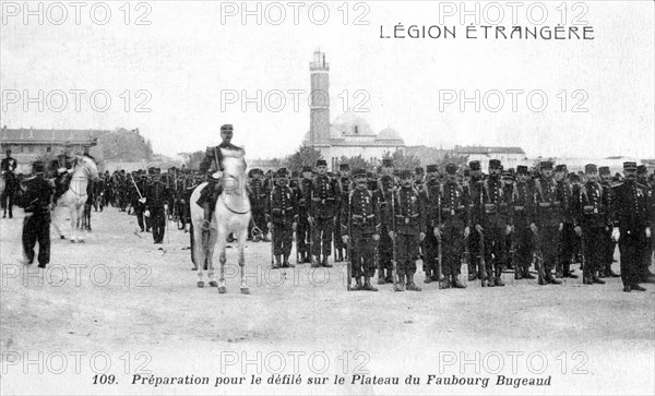 French Foreign Legion preparing to march on the Plateau Faubourg Bugeaud, Algeria, 20th century. Artist: Unknown
