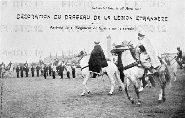 Parading of the flag of the French Foreign Legion, Sidi Bel Abbes, Algeria, 28 April 1906. Artist: Unknown