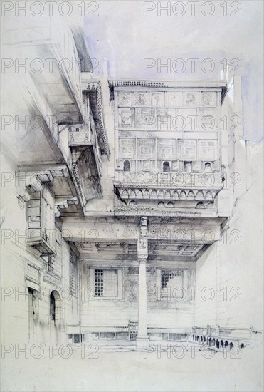 'The Court of the House of the Artist, Cairo', Egypt, 19th century. Artist: John Frederick Lewis