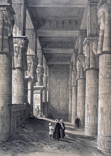 'Interior of the Great Temple, Denderah', Egypt, 1843. Artist: George Moore