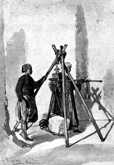 Weighing of the Blocks of Stone, Egypt, 1880. Artist: R Brandamour