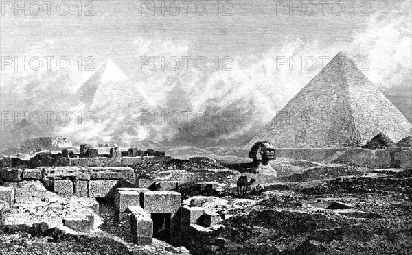 'The Sphinx and Pyramids, Egypt', 1880. Artist: Bh Fiedlen